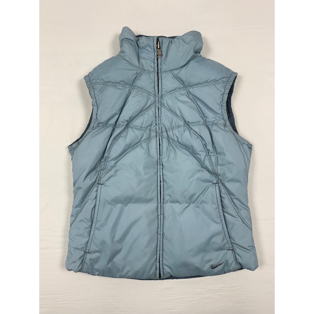 Vtg Nike Women's Reversible Down Feather Fill Puffer Vest Light Blue Full Zip S